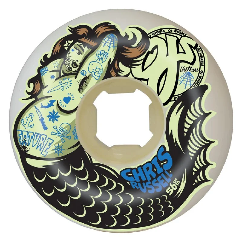 Custom Skateboard Wheels with Hardness Options for Every Rider-OJ Double Duro Skateboard wheels Chris Russell Sexy Mermaid 99a/95a Multi 56mm