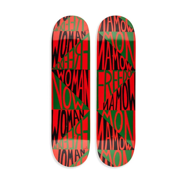 Custom Skateboard Deck with High-Traction Grip-Woman Freedom Now Skateboard Diptych by Faith Ringgold