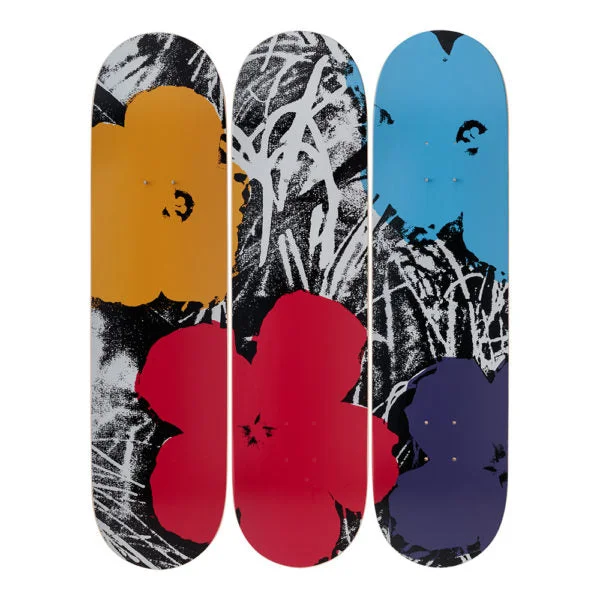 Custom Skateboard Deck for Freestyle Tricks-Flowers (Grey/Red) Skateboard Decks after Andy Warhol