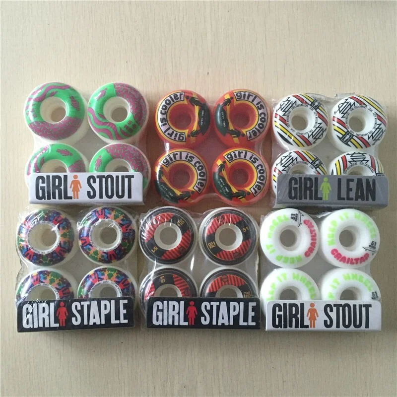 Custom Skateboard Wheels for Cruising and Carving Comfort-50-54mm USA Brand 101A Girl skateboarding wheels 4pcs/Set High-Density Skateboards Wheel PU GIRL STOUT Skates Board Wheels