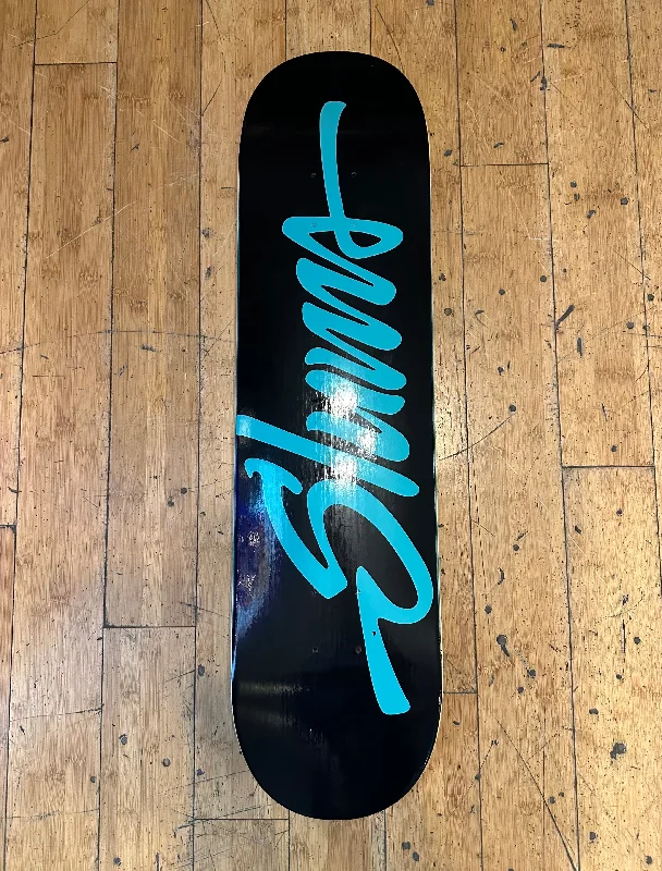 Custom Skateboard Deck with Firm Grip for Hard Landings-Slums Script Deck (Black w/Teal Script)