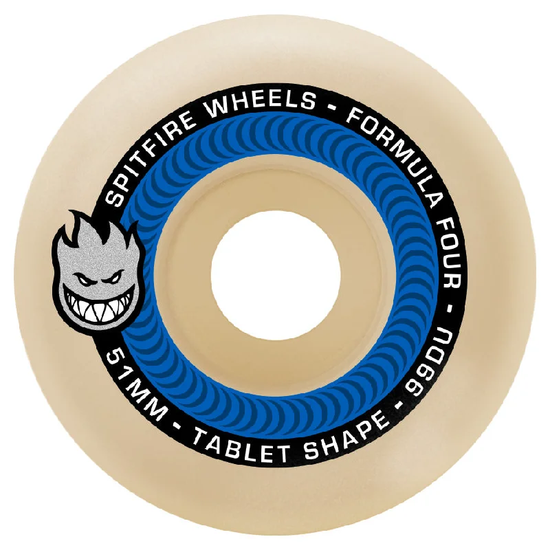 Custom Skateboard Wheels with Extra Grip-Spitfire - Formula Four Tablets Skateboard Wheels 52mm 99a