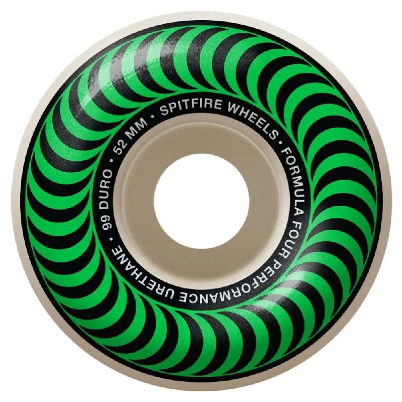 Custom Skateboard Wheels for Extreme Park Rides-Spitfire Formula Four Classics Skateboard Wheels 99DU White Green 52mm