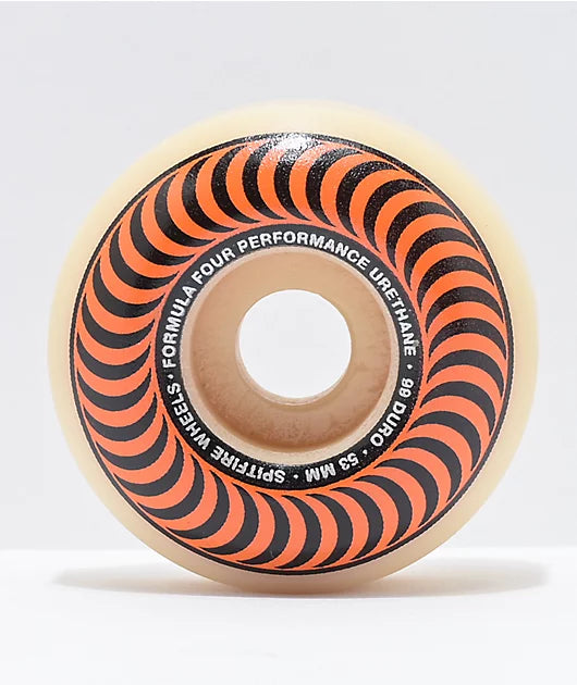 Custom Skateboard Wheels with Stable Construction for High-Speed Skating-Spit Fire- F4 99a CLASSIC SWIRL 53mm WHT W-ORANGE