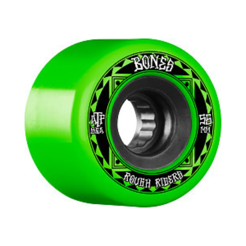 Custom Skateboard Wheels with Long Life for Constant Use-Bones Rough Riders Skateboard Wheels 56mm 80a - Green