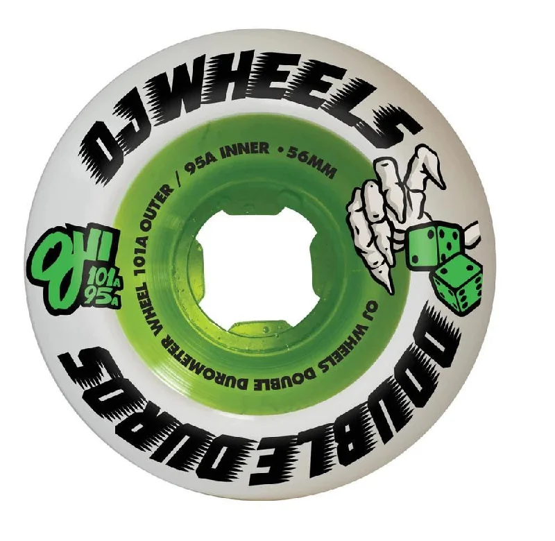 Custom Skateboard Wheels for Slower Speeds and Stability-OJ Double Duro Skateboard Wheels Double Duro 101a/95a - White / Green