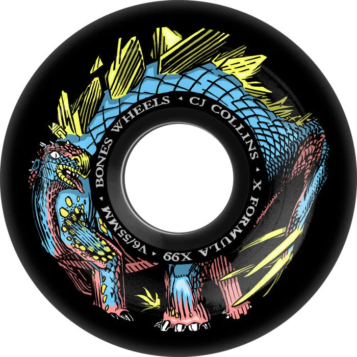 Custom Skateboard Wheels for Park Skating and Performance-Bones - X-Formula Wheels Collins Dino-Sortas 55mm V6 Widecut 99A