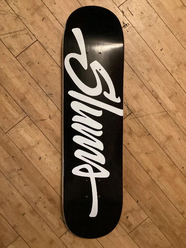 Custom Skateboard Deck for Skateboard Racing Competitions-Slums Script Deck (Black w/White Script)