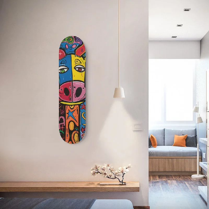 Custom Skateboard Deck with Premium Hardwood Construction-Colorful Bull Face Pop Art 8.25" Skateboard or Wall Art