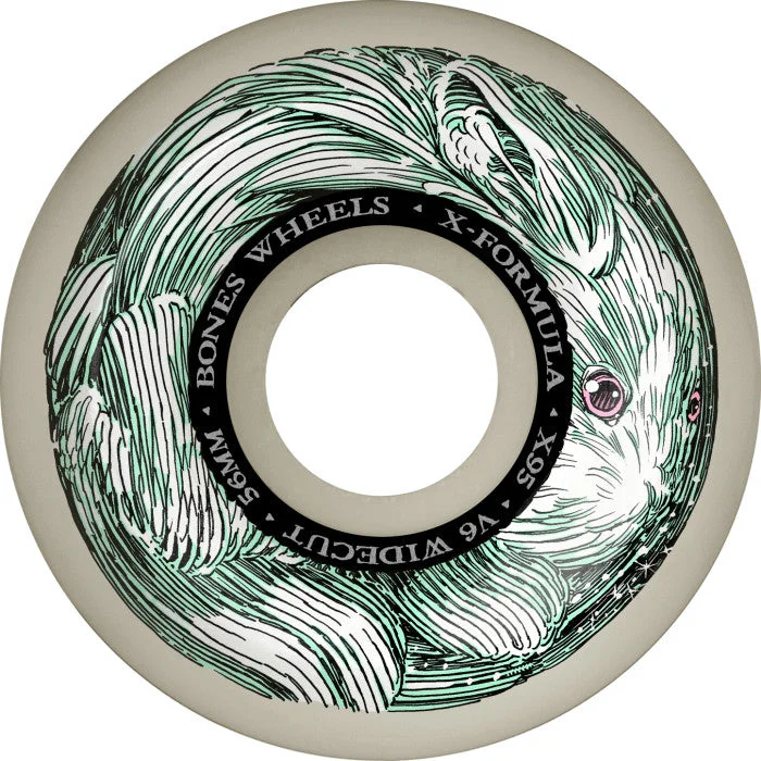 Custom Skateboard Wheels with Low Friction for High-Speed Skating-BONES X-Formula Money Bunny 56mm V6 Widecut 95A Skateboard Wheels - White