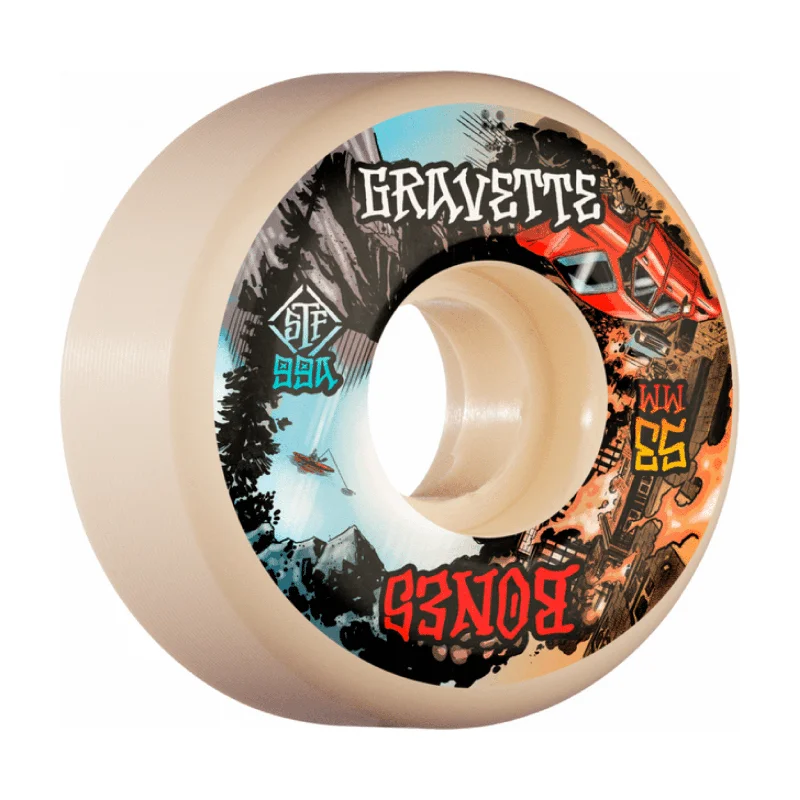 Custom Skateboard Wheels for All-Terrain Skating-Bones Gravette Heaven and Hell 99A V2 Locks STF Skateboard Wheels, 53mm