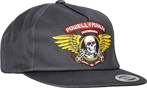 Custom Skateboard with Graphic Design-Powell Winged Ripper Snapback Hat - Charcoal