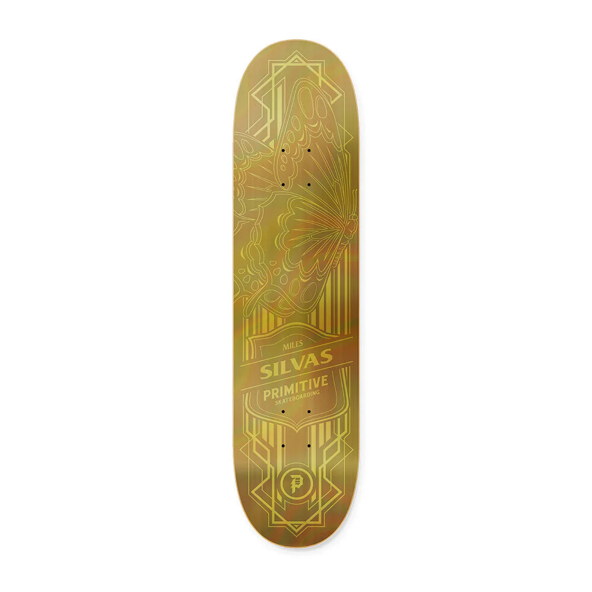 Custom Skateboard Deck for Advanced Trick Performance-Primitive Silvas Butterfly Gold Holofoil Deck 8.5