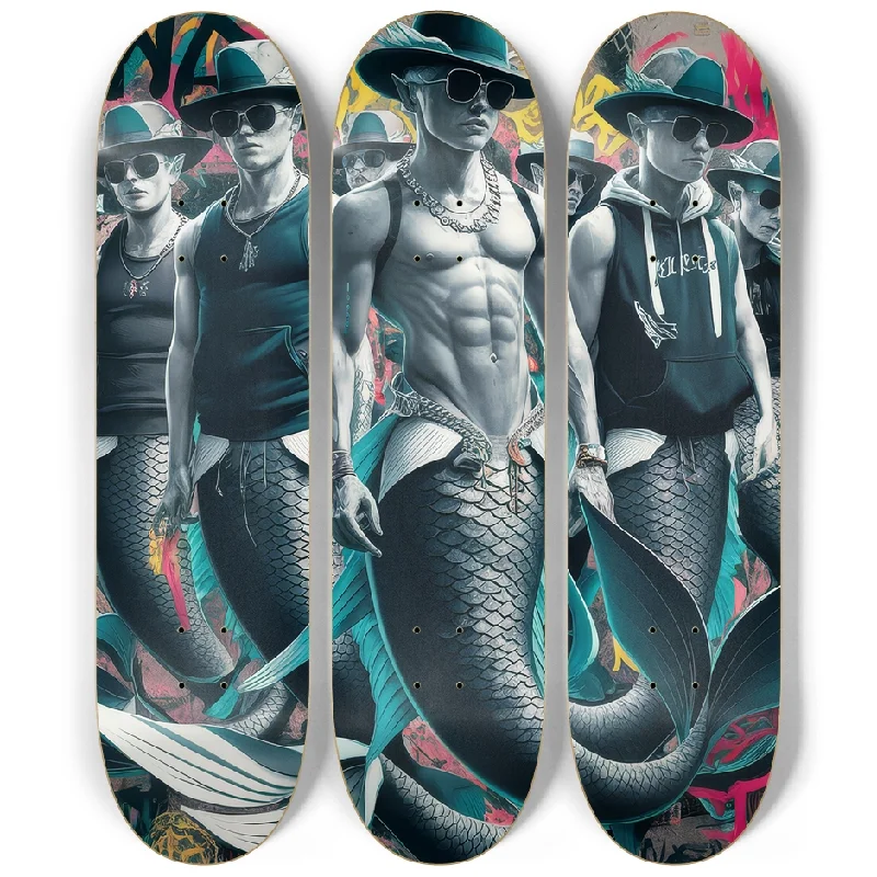 Custom Skateboard Deck with Tailored Flex for Advanced Riders-3 Skateboard Series Art - Macho Mermen