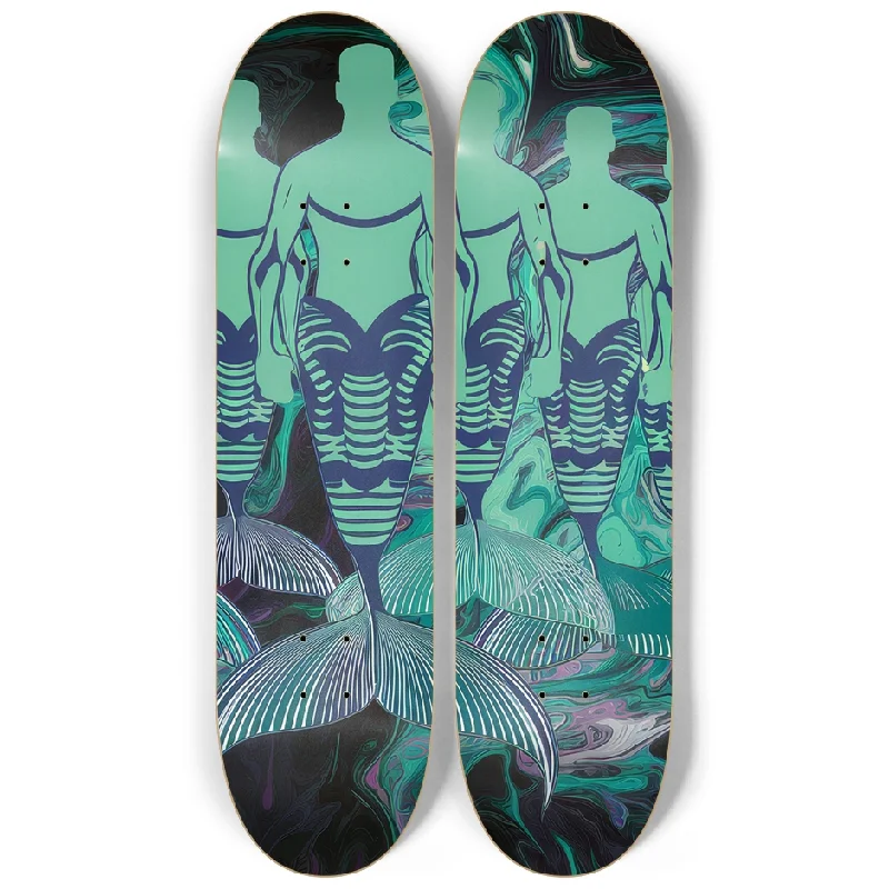 Custom Skateboard Deck with Customized Length for Comfort-2 Skateboard Series Art - Green Mermen