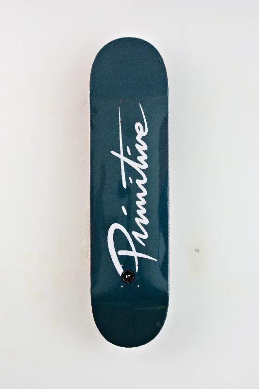 Custom Skateboard Deck for Maximum Speed and Agility-Primitive - Nuevo Script Dark Teal  8.00 - Team Graphic - Skateboard Deck