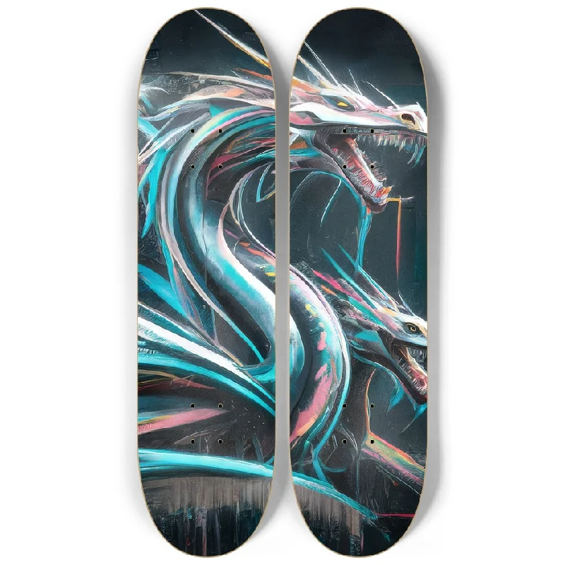 Custom Skateboard Deck with Clean and Simple Graphic Design-2 Skateboard Series Art - Wyrm Fangs