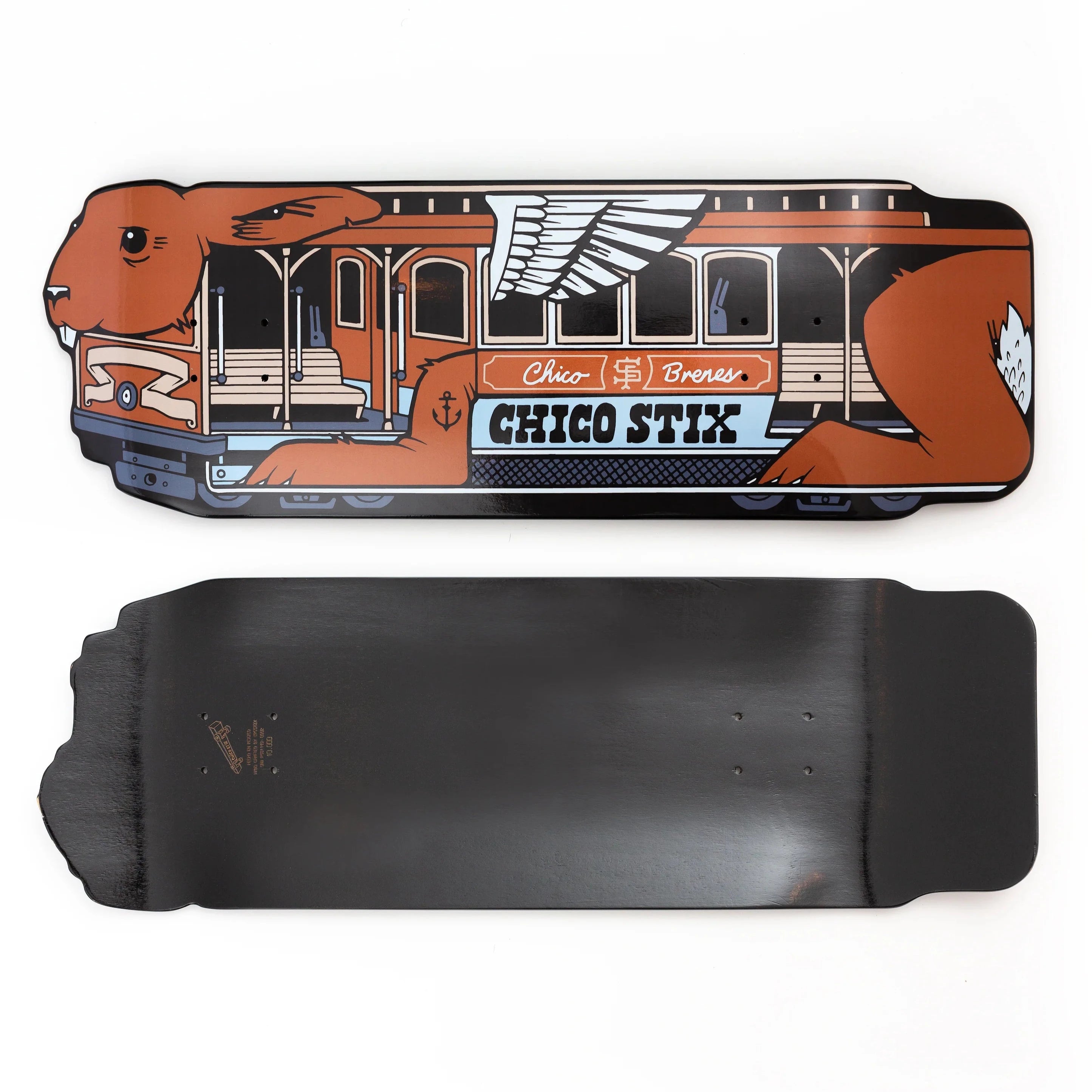 Custom Skateboard Deck with Extended Nose for Control-[Chico Stix] JEREMY FISH X CHICO STIX ‘HILL HOPPER’(CABLE CAR SHAPE) - 10”