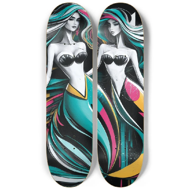 Custom Skateboard Deck for Riders Seeking Custom Graphics-2 Skateboard Series Art - Mod Mermaids