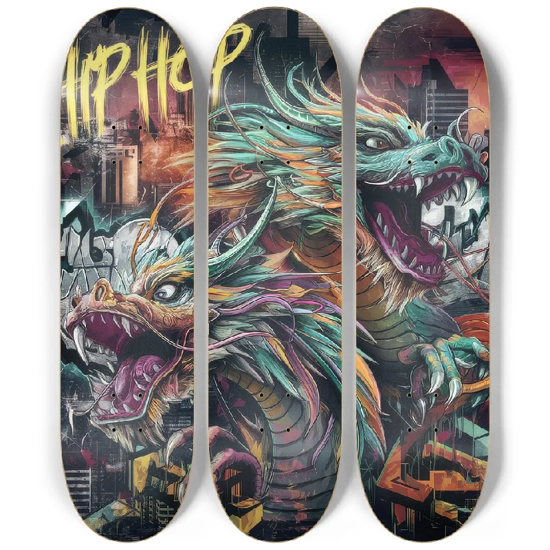 Custom Skateboard Deck for Smooth Curved Turns-3 Skateboard Series Art - Hip Hop Dragon