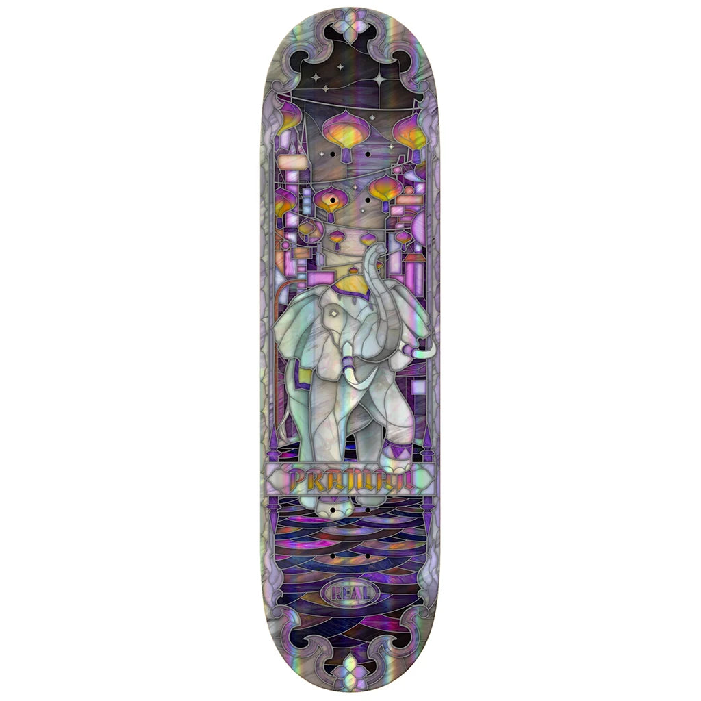 Custom Skateboard Deck for Riders Seeking Custom Graphics-Real Skateboards Praman Holographic Cathedral Deck 8.5