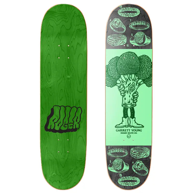 Custom Skateboard Deck for Improved Tail Whips-Roger Skate Co. Garrett Young Green/Gold Deck 8.25